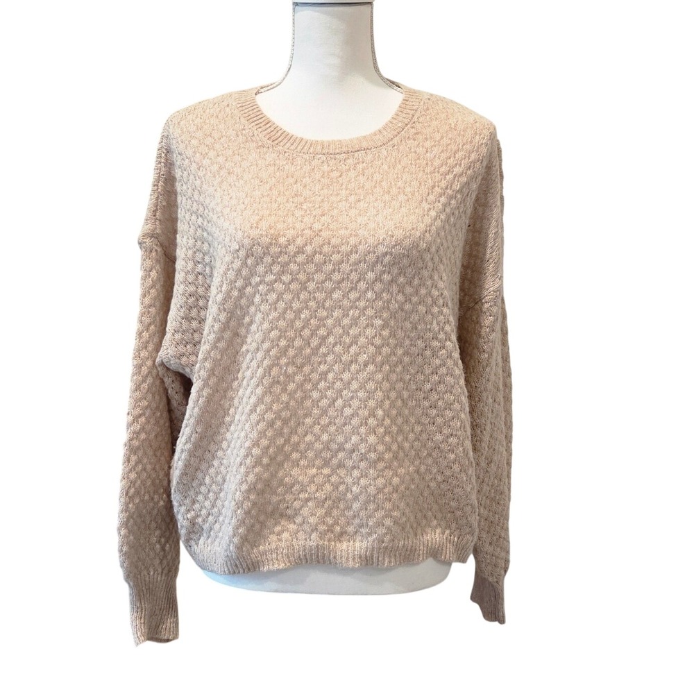 Jessica Simpson Textured Knit Sweater Drop‎ Shoulder Blush Beige Cozy XL